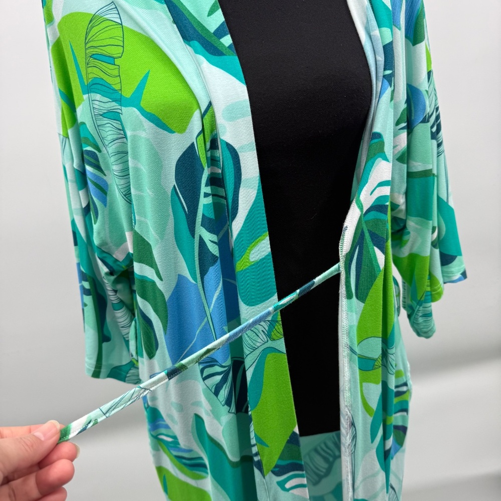 Coco Moon Hawaii Mom Cozy Robe M/L Maternity Monsterra Blue Green Stretch - Picture 5 of 11